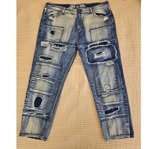 NormCore New York Distressed‎ Patchwork Jeans Mens 44x32 Streetwear Distressed